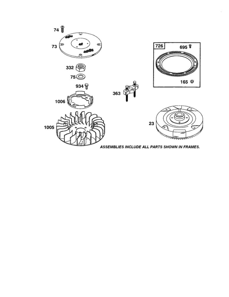 Flywheel Diagram and Parts List for 422700-422799 2107- 2281- 2500 Briggs and Stratton Engine